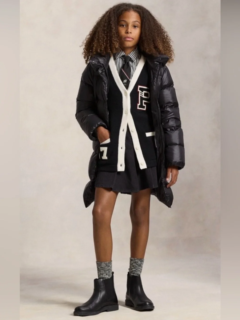 Polo by Ralph Lauren Girls Grey Long Hooded Puffer Coat